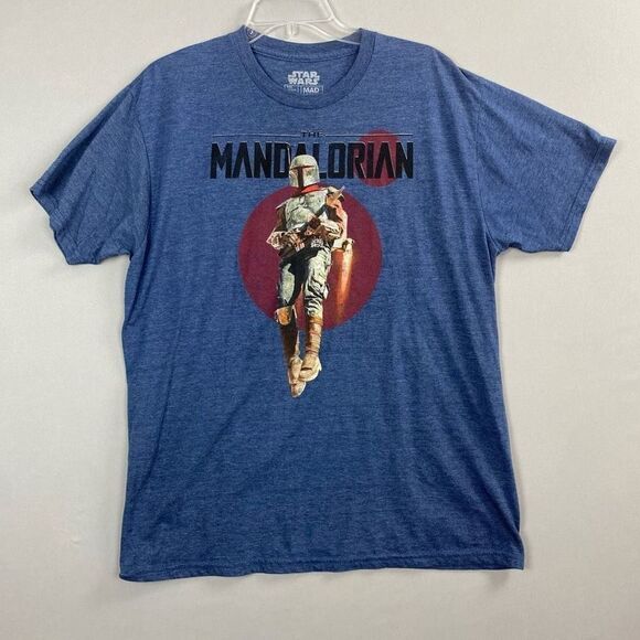 Star Wars Mens T Shirt Large Mandalorian Print Short Sleeve Blue - Picture 1 of 5
